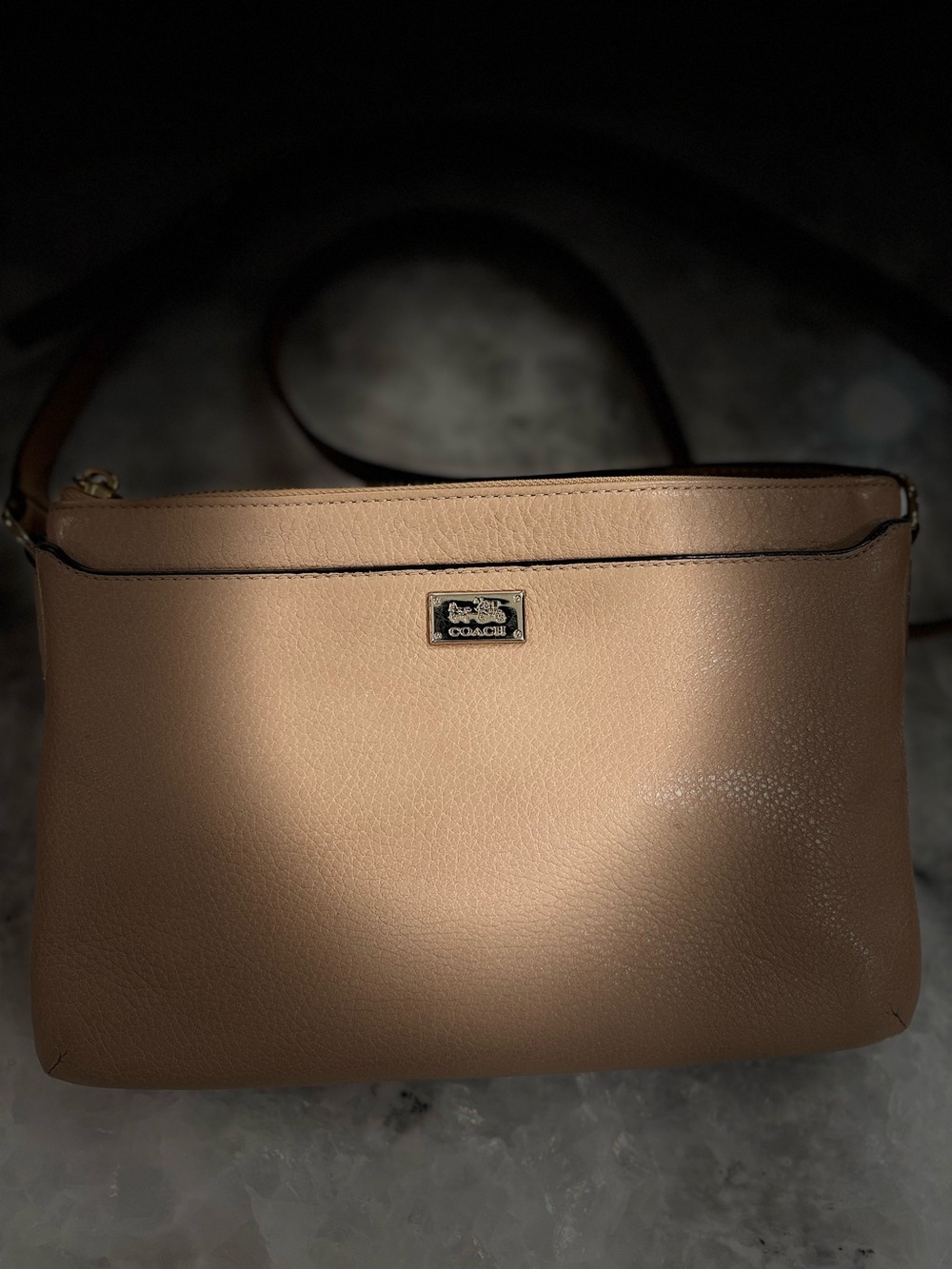 Coach Madison Collection Pebble Leather Crossbody Bag Taupe/Sand Hot Pink Lining - Picture 2 of 11